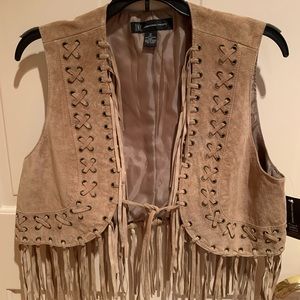 INC leather vest with fringe